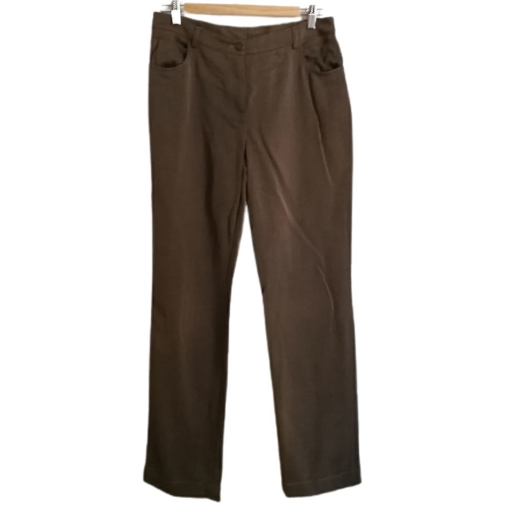AKRIS Dark Beige / Green Wool Straigth Classic Trouser Pants Size Large